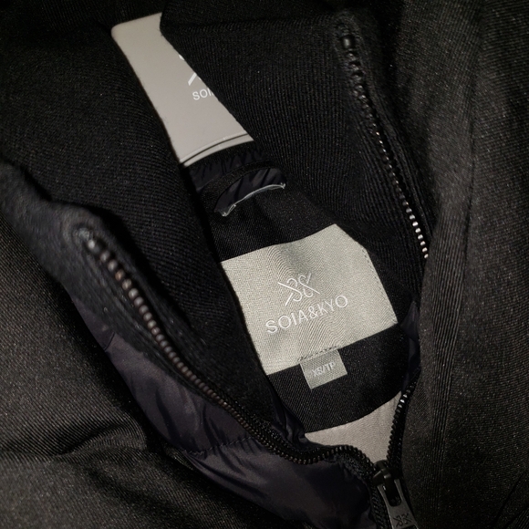 NWOT Soia & Kyo Camelia Slim Fit Brushed Down Coat with Leather Trims - Picture 15 of 15